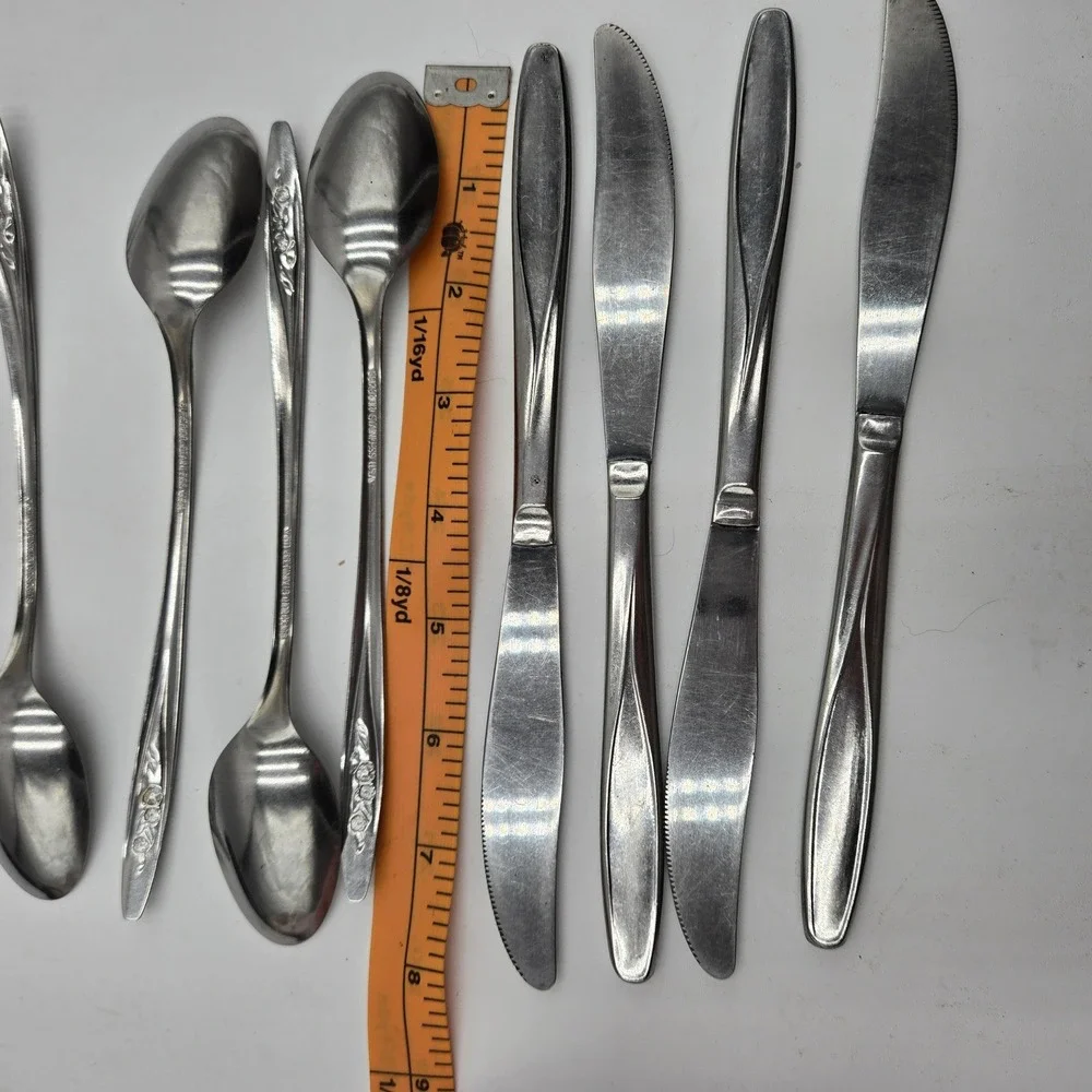 Vtg Stainless Steel Flatware Set‎ Radiant Rose Floral Design 16 Pieces